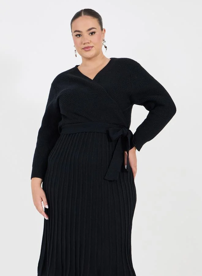 Styli Ribbed Wrap Midi Dress