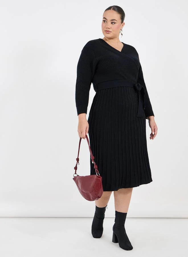 Styli Ribbed Wrap Midi Dress