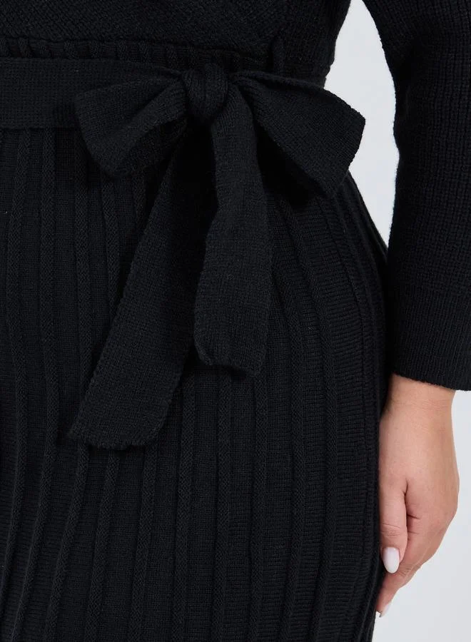 Styli Ribbed Wrap Midi Dress