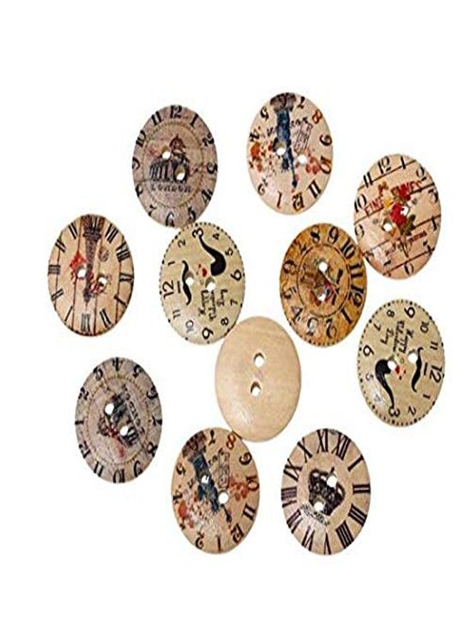 DNHCLL 50 PCS 20MM 2-Hole New Vintage Style Popular Mixed Craft Round Wooden Clock Buttons Sewing Accessories Decorative Buttons,Used for DIY Craft and Sewing Scrapbooking - Image 3