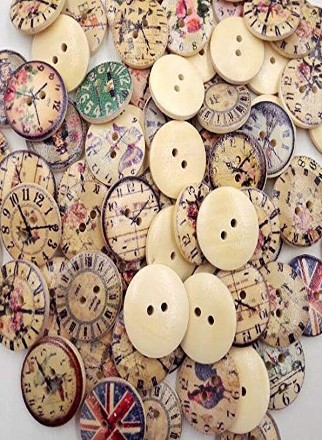 DNHCLL 50 PCS 20MM 2-Hole New Vintage Style Popular Mixed Craft Round Wooden Clock Buttons Sewing Accessories Decorative Buttons,Used for DIY Craft and Sewing Scrapbooking - Image 2