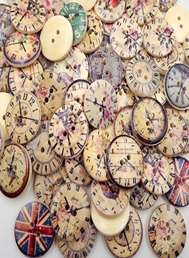 DNHCLL 50 PCS 20MM 2-Hole New Vintage Style Popular Mixed Craft Round Wooden Clock Buttons Sewing Accessories Decorative Buttons,Used for DIY Craft and Sewing Scrapbooking - Image 1