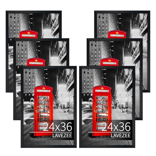 مجموعة إطارات ملصقات لافزي 24x36 باللون الأسود، إطار صور مصمم لعرض صور بحجم 24x36 بوصة لتزيين الجدران، 6 قطع