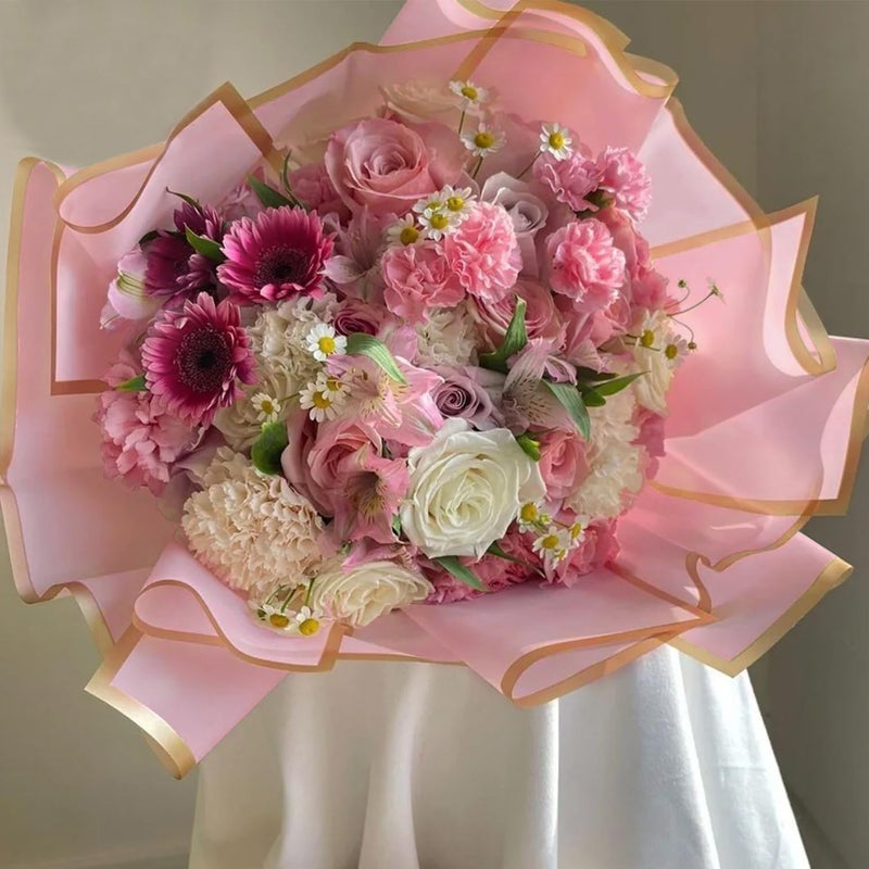 WRAPAHOLIC 20 Sheets Flower Wrapping Paper - 22.4 x 22.4 inch Gold Trim Pink Water-Resistant Floral Bouquet Wrapping Paper, Florist Supplies Packaging Paper for Wedding Birthday Gift DIY - Image 5