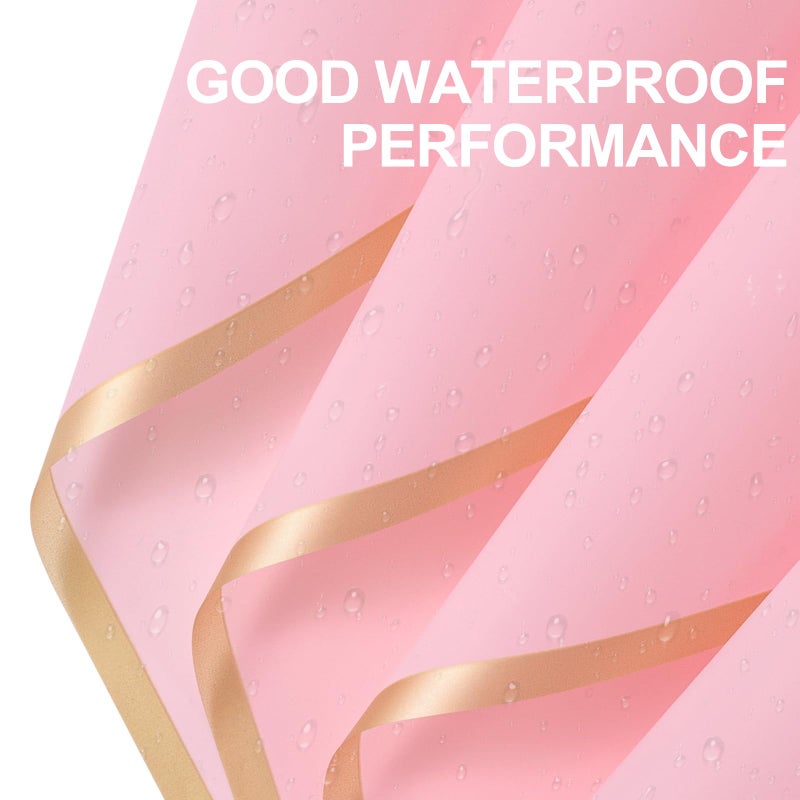 WRAPAHOLIC 20 Sheets Flower Wrapping Paper - 22.4 x 22.4 inch Gold Trim Pink Water-Resistant Floral Bouquet Wrapping Paper, Florist Supplies Packaging Paper for Wedding Birthday Gift DIY - Image 3