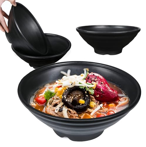 shopwithgreen Thin Plastic Wheat Straw Japanese Ramen Bowl Set of 4 44 OZ Large Ramen Bowls for Pho Thai Udon Soup Buldak Noodles Dishwasher Microwave Safe Wheat Straw Bowls Set NOT CERAMIC
