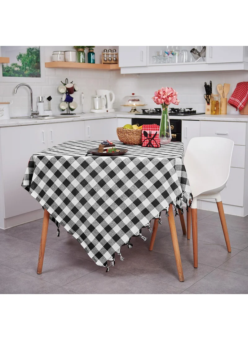 Vagonik Multi-Purpose Tablecloth Picnic Cloth & Tablecloth Black Plaid Gingham Patterned 140X140 cm