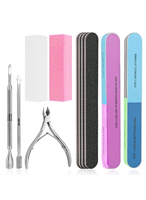 11 PCS Nail File Set, Come with Cuticle Nipper and Pusher, For Dead Skin Nail Trimming Manicure Tools (Random Color)