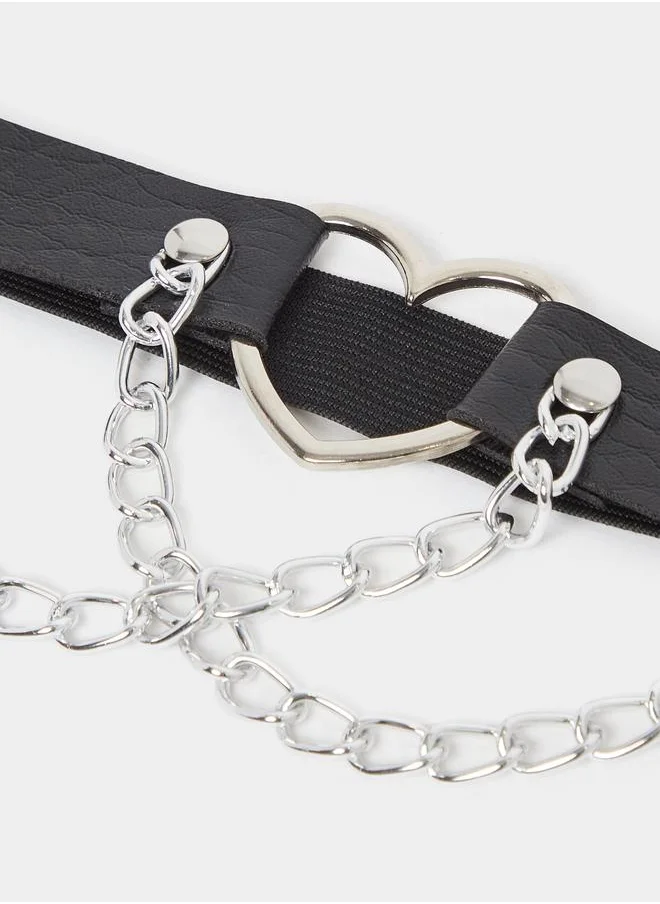 ستايلي Styli Metal Heart and Chain Accent Textured Garter