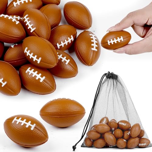 Aodaer 24 Pack Mini Football Stress Balls with Drawstring Mesh Bag Fidget Toys for Adults Soft Foam Balls for Sports Party Favor Gifts - Image 1