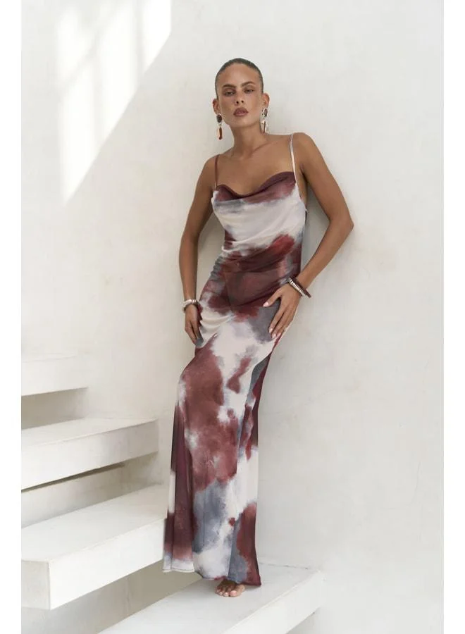 Chomhan Strappy Off-Shoulder Burgundy Long Dress.