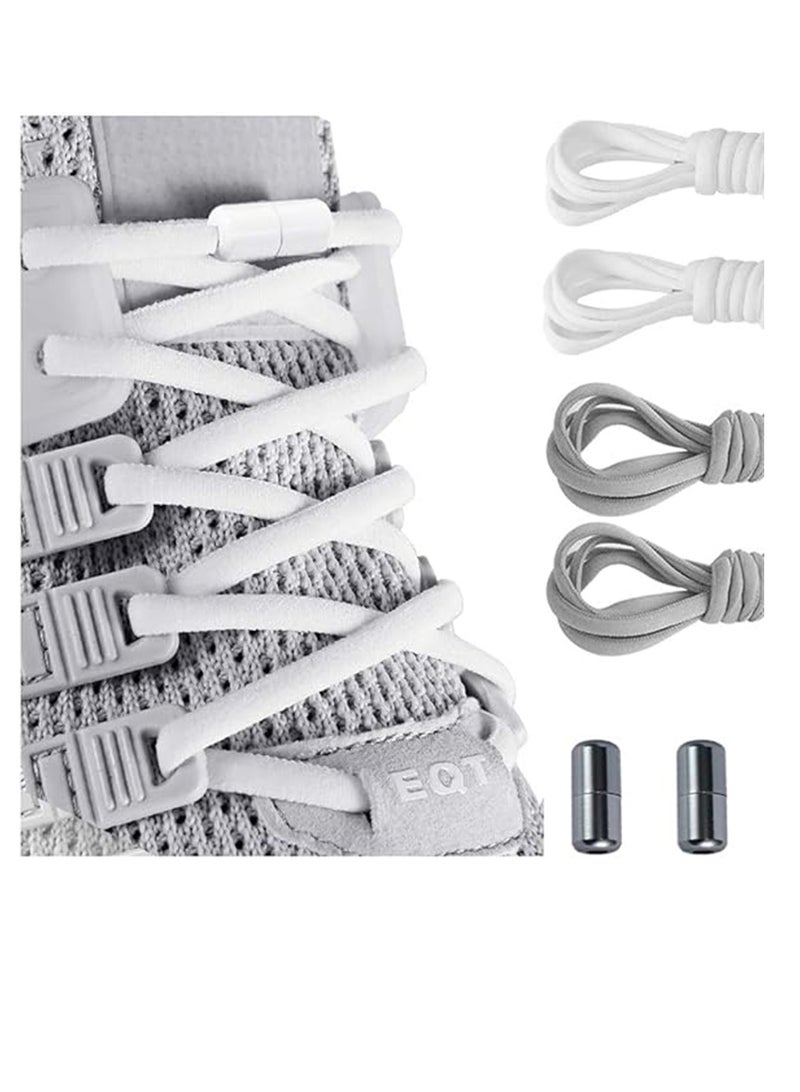 2 Pairs Elastic No Tie Shoe Laces For Adults Kids Elderly Elastic Shoe Laces Grey White - Image 1