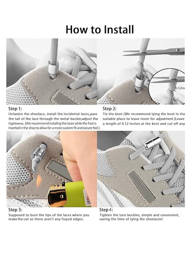 2 Pairs Elastic No Tie Shoe Laces For Adults Kids Elderly Elastic Shoe Laces Grey White - Image 5