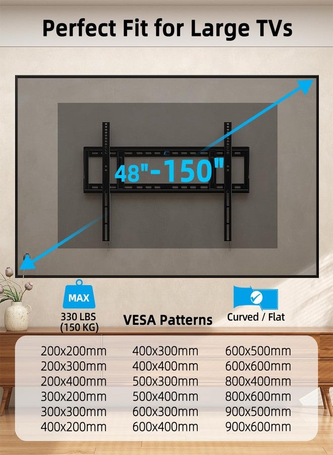 HOME VISION Heavy Duty Fixed TV Wall Mount for 48-150 Inch Large TVs up to 330lbs & 900x600mm VESA, Low Profile Slim TV Mount Bracket, Fits 16"/18"/24"/32" Wood Studs, for Most 65+ 75+ 85 86 90 98 100 120 150 TV - Image 2