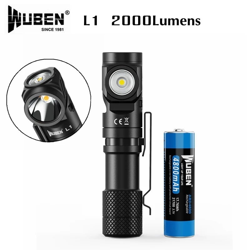 وبين مصباح يدوي Wuben L1 Dual-Source Light Rechargeable Flashlight 2000Lumens Magnetic Tail Waterproof Torch For Outdoor Camping Hiking Lighting - Image 1