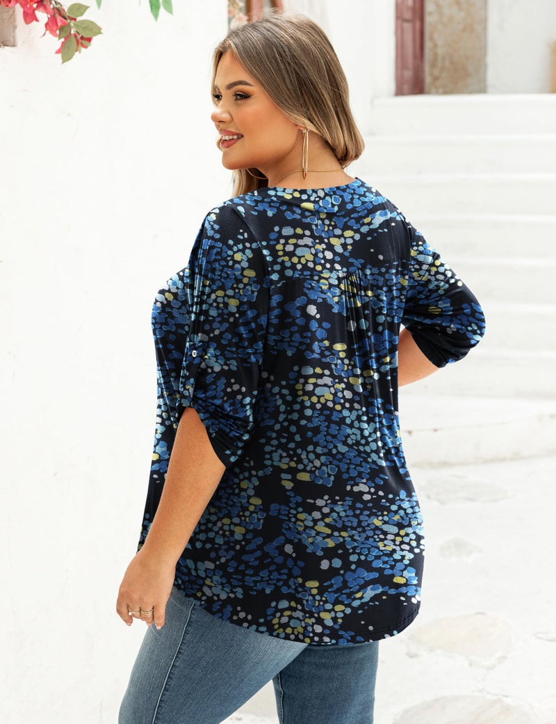 FOLUNSI Womens Plus Size Tops Floral Printed 3/4 Sleeve Blouses Color 318,3XL - Image 5