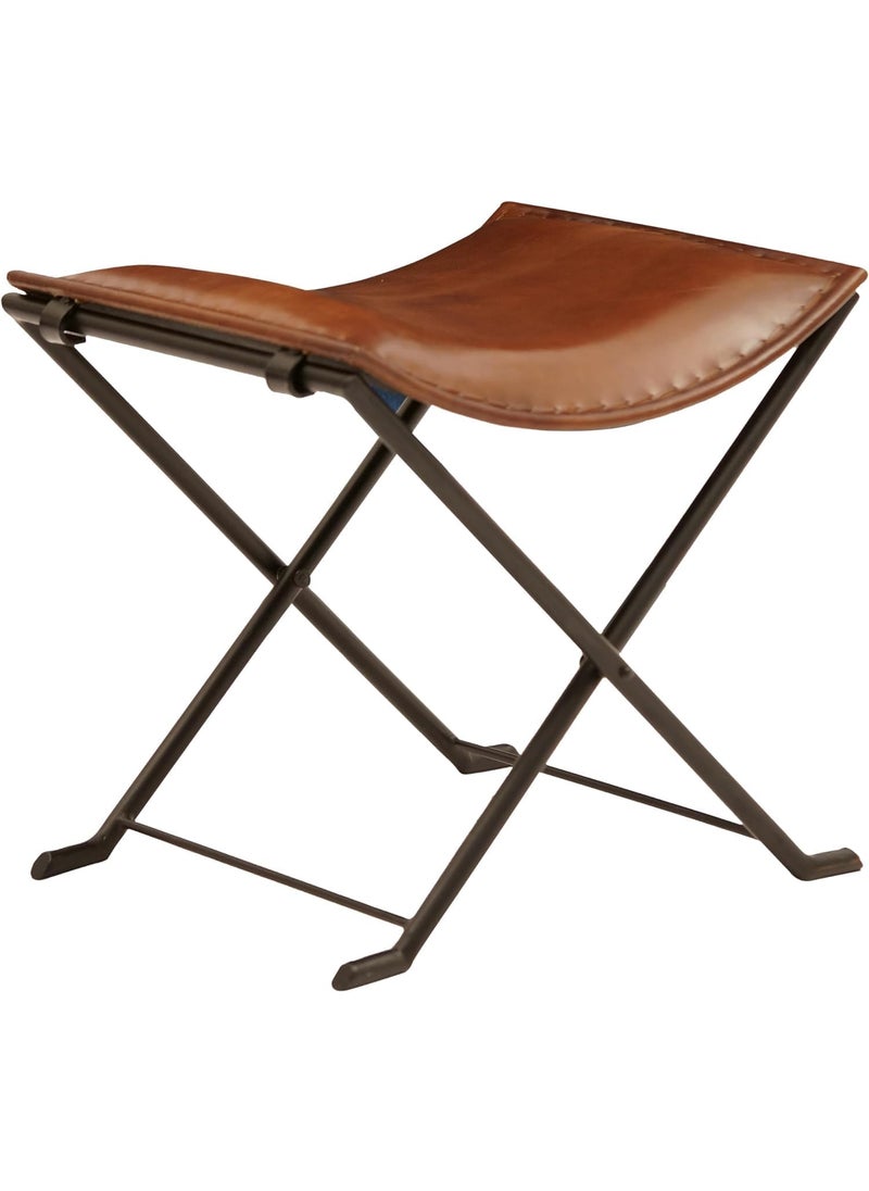 Shades N Stitches Shades N Stitches Butler Melton Golden Brown Leather Stool Tabouret Hunting Camping Chair Leisure Folding Stool Living Room Stool Handmade Folding Stool  - Image 1