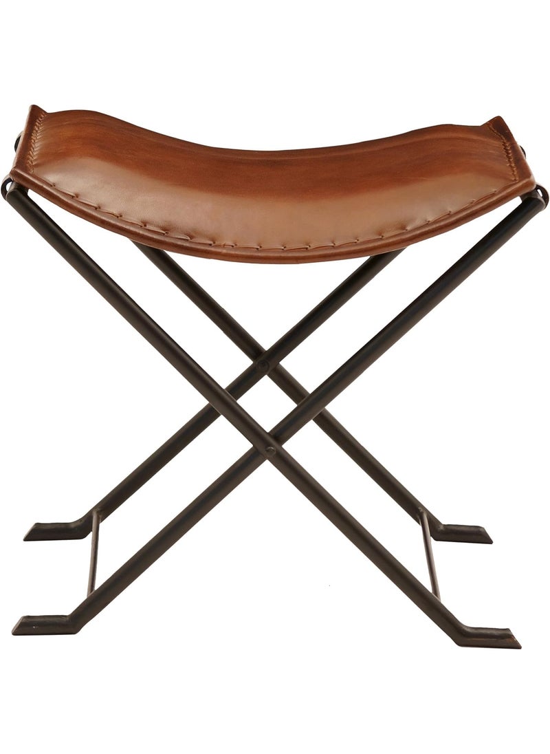 Shades N Stitches Shades N Stitches Butler Melton Golden Brown Leather Stool Tabouret Hunting Camping Chair Leisure Folding Stool Living Room Stool Handmade Folding Stool  - Image 2