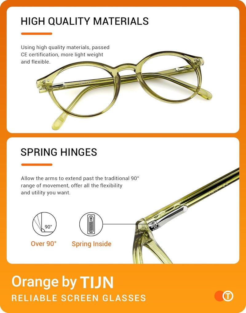 TIJN Blue Light Blocking Glasses Men Women Vintage Thick Round Rim Frame Eyeglasses - Image 4