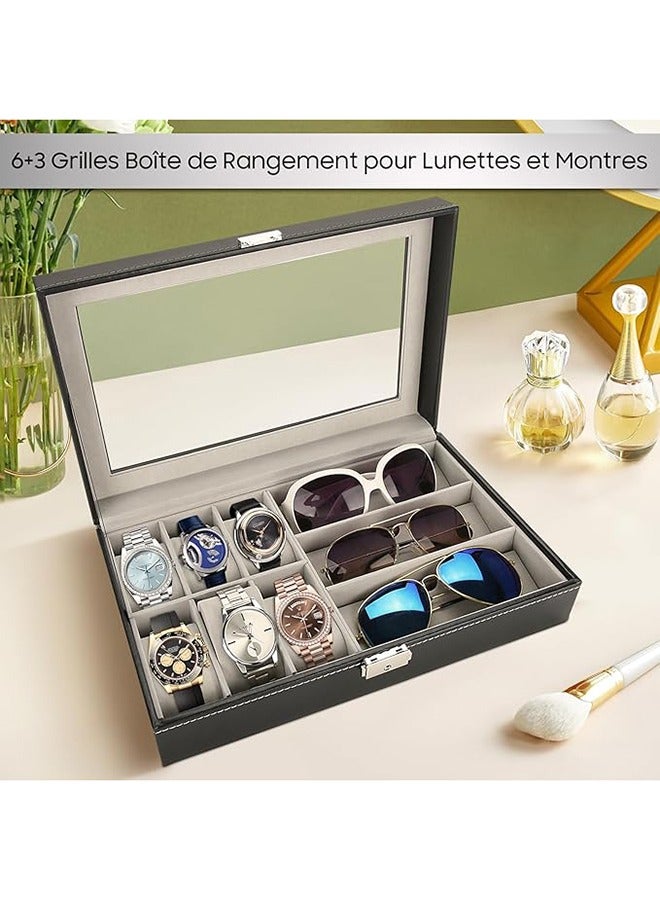 RollsTimi  PU Leather Single Layer 6 Grids Watches Storage Boxes and 3 Grids Glasses Organizers for Home Jewelry Decoration Watch Display Organizer Box - Image 3