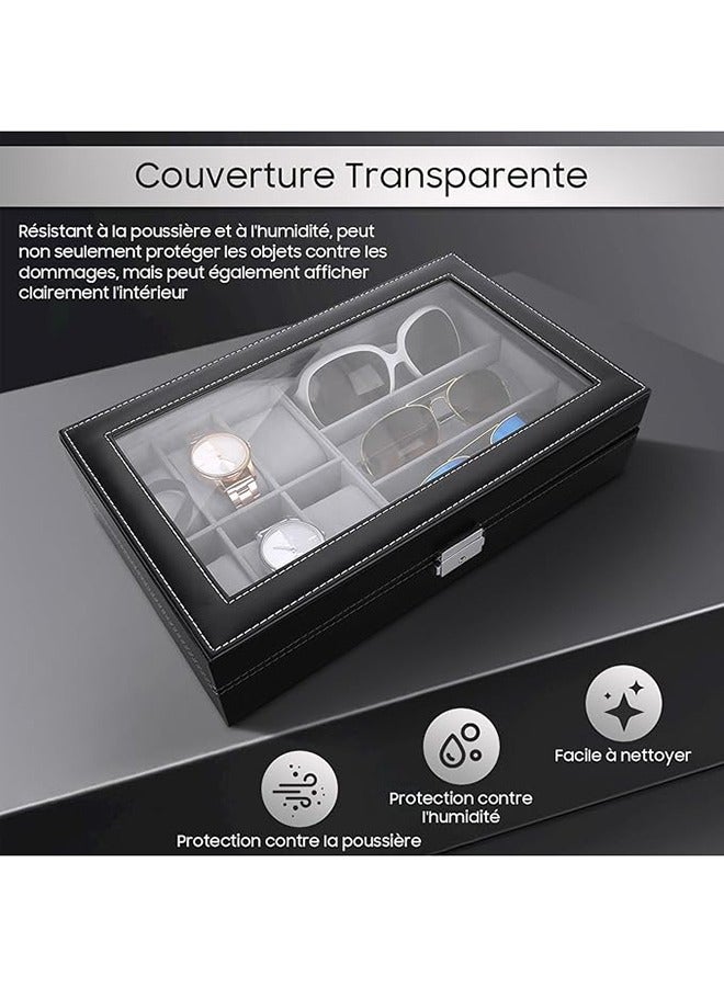 RollsTimi  PU Leather Single Layer 6 Grids Watches Storage Boxes and 3 Grids Glasses Organizers for Home Jewelry Decoration Watch Display Organizer Box - Image 4