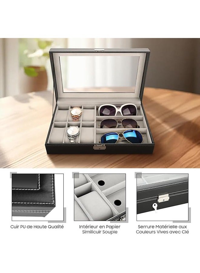 RollsTimi  PU Leather Single Layer 6 Grids Watches Storage Boxes and 3 Grids Glasses Organizers for Home Jewelry Decoration Watch Display Organizer Box - Image 5