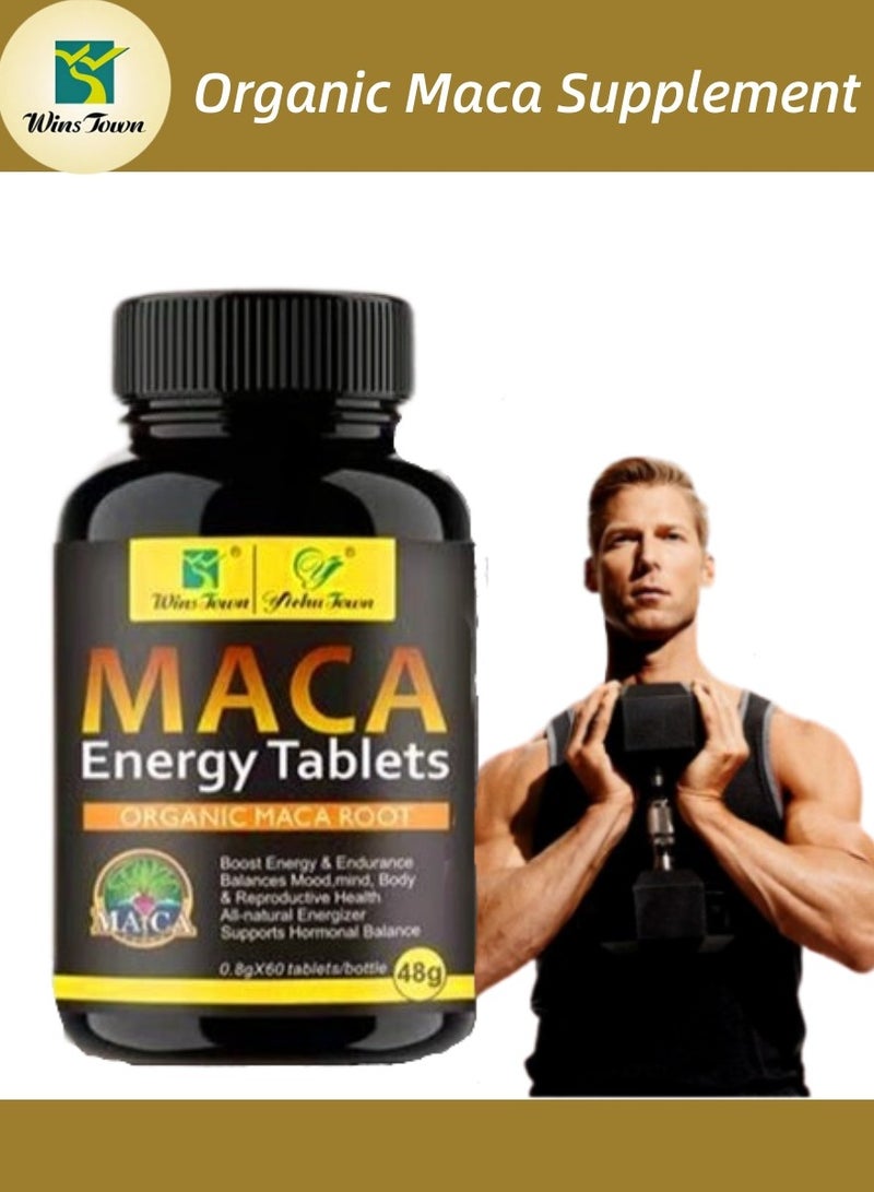 Wins Town 60-Tablet Natural Organic Maca Supplement | Boosts Men’s Vitality, Energy & Endurance  - Image 1