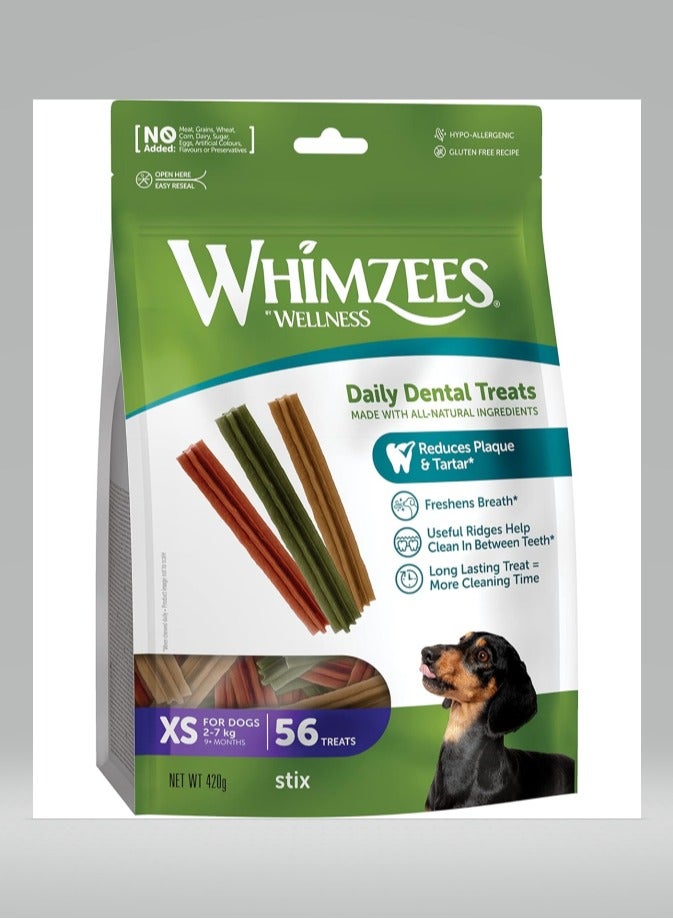 ويمزيس وامزيز مكافآت اسنان للكلاب خالية من الحبوب الطبيعية، ستيكس اكسترا سمول، 56 قطعة، 420 غرام