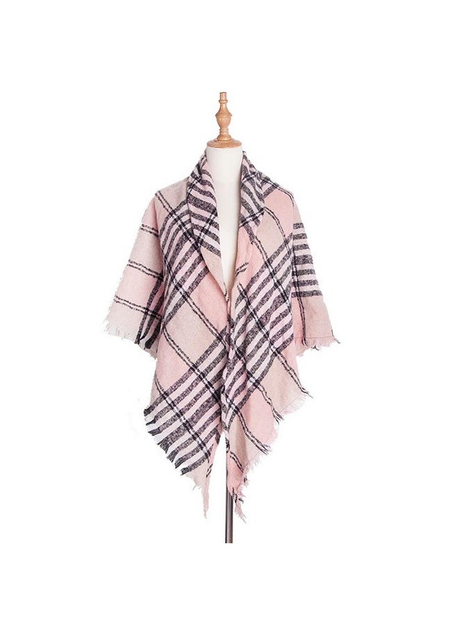 Wander Agio - Womens Warm Scarf Triangle Shawls Scarves Stripe Plaid Fichu Rough Surface Pink 9 - Image 1