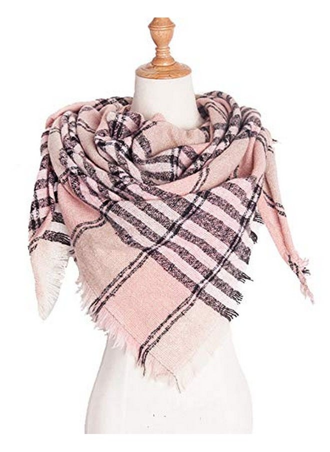Wander Agio - Womens Warm Scarf Triangle Shawls Scarves Stripe Plaid Fichu Rough Surface Pink 9 - Image 1