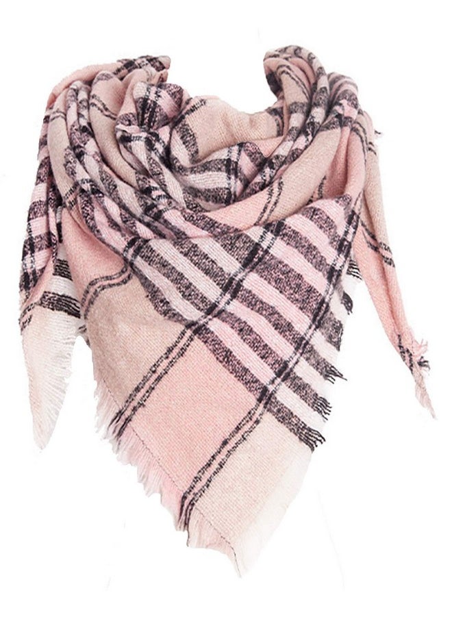 Wander Agio - Womens Warm Scarf Triangle Shawls Scarves Stripe Plaid Fichu Rough Surface Pink 9 - Image 1