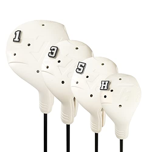 FRANKTECH Golf Head Covers, EVA Plastic Golf Club Covers for Driver Fairway Woods Hybrid, Driver Headcover with Pins, Fit All Right-Handed Golf Clubs, Easy On Off, Washable (White 4pcs Set) - Image 1