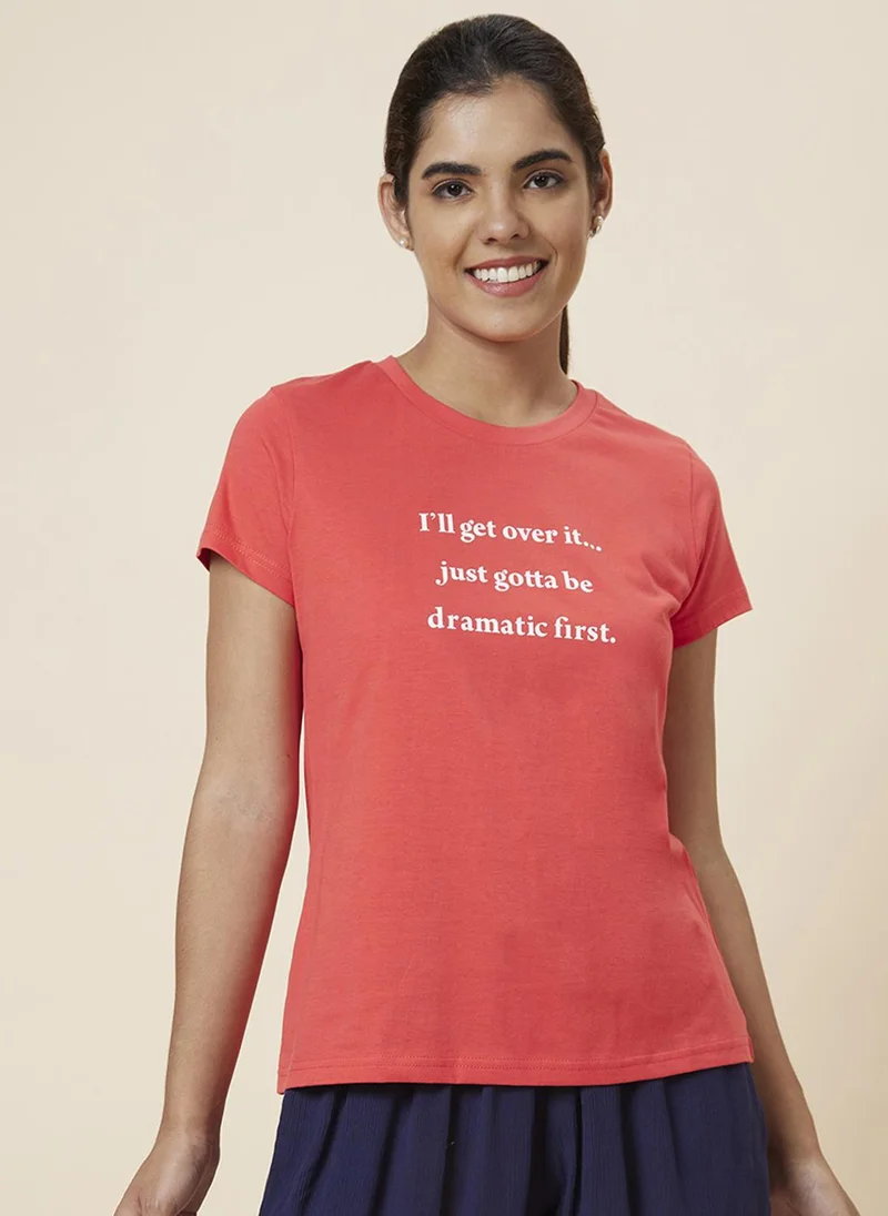 globus Globus Women Typography Printed Pure Cotton T-Shirt