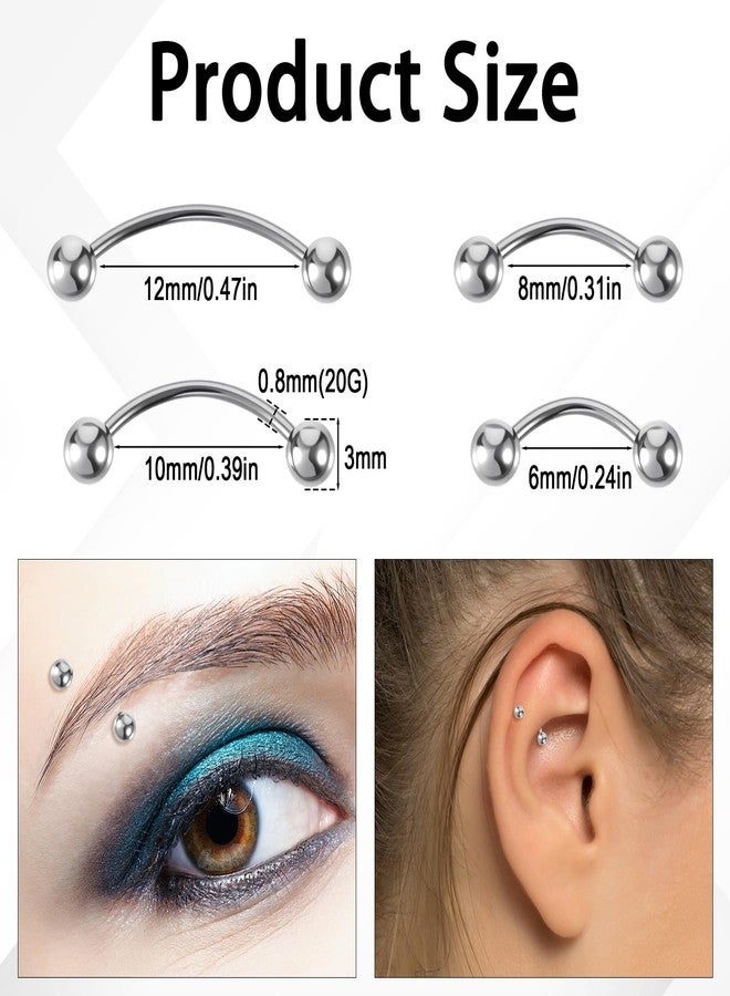 Yolev 8 Pcs 20G Curved Barbell Piercing Jewelry Stainless Steel Eyebrow Jewelry 4 Sizes Vertical Labret Lip Jewelry Eyebrow Piercing Belly Button Ring Eyebrow Ring For Women (6mm 8mm 10mm 12mm) - Image 3