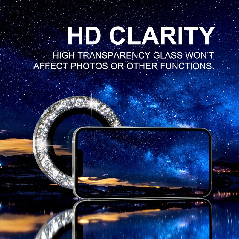Choiche Compatible for iPhone 17e / 16e Camera Lens Protector Bling, 9H Tempered Glass Camera Cover Screen Protector Metal Ring Decoration Accessories(Glitter-Silver) - Image 5