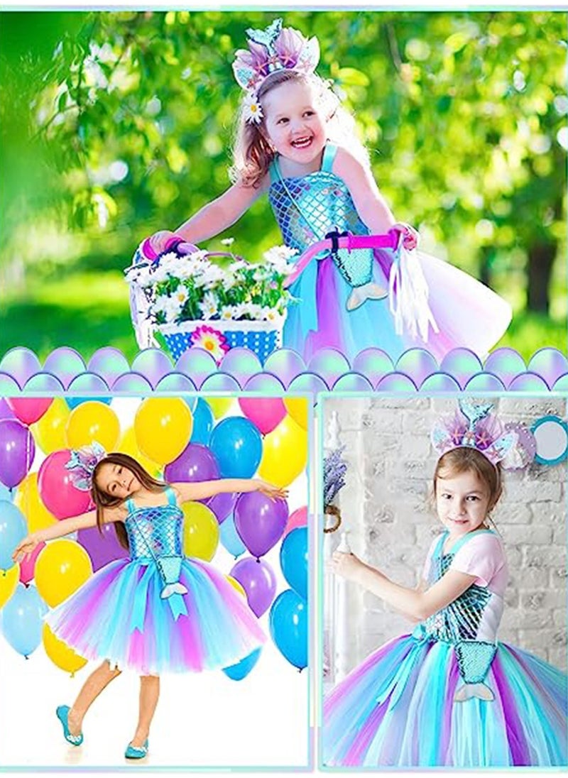 SYOSI - Mermaid Tutu Dress for Girls, Kids Mermaid Costume Outfits with Headband and Bag, Princess Dress Up Sequined Mesh Skirt for Birthday Party, Prom, Gift M, Blue - Image 1