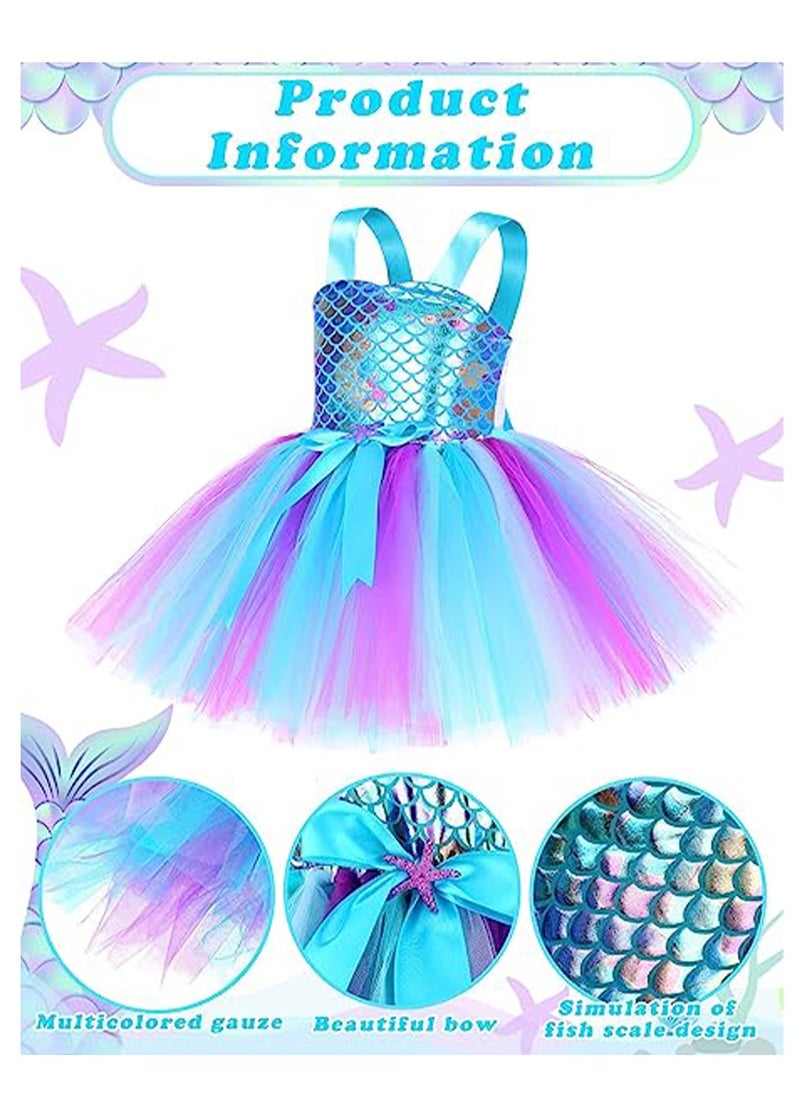 SYOSI - Mermaid Tutu Dress for Girls, Kids Mermaid Costume Outfits with Headband and Bag, Princess Dress Up Sequined Mesh Skirt for Birthday Party, Prom, Gift M, Blue - Image 1