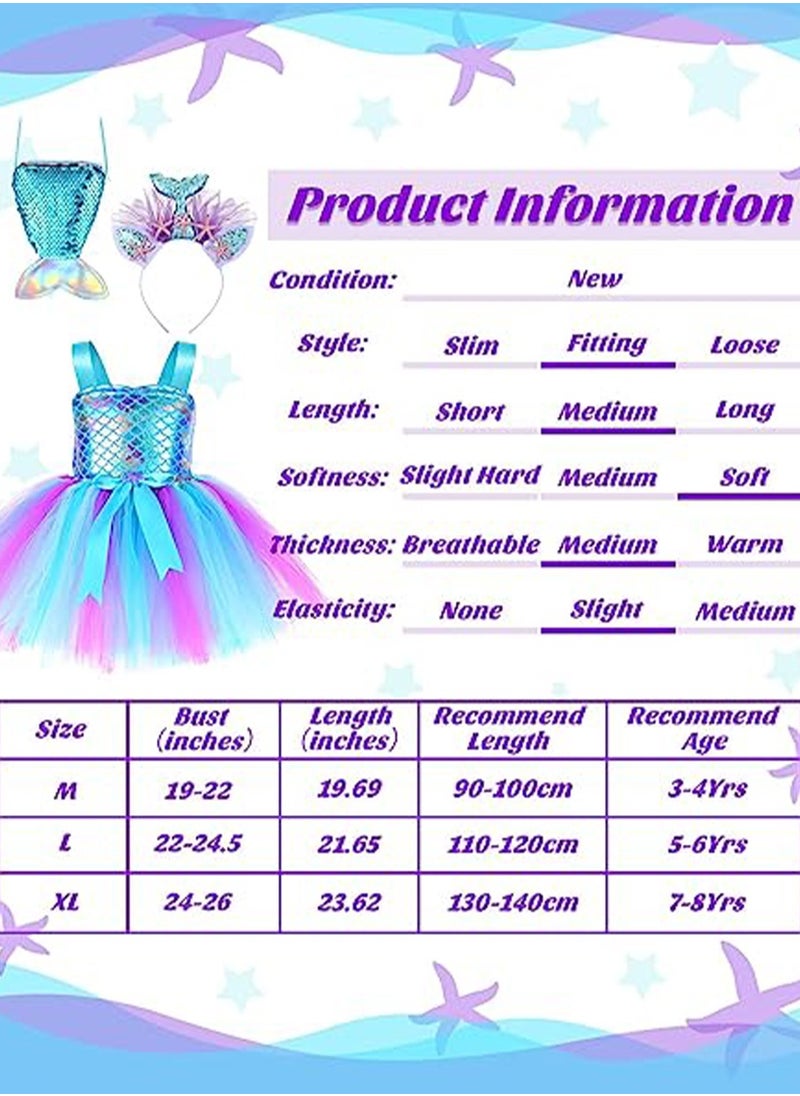 SYOSI - Mermaid Tutu Dress for Girls, Kids Mermaid Costume Outfits with Headband and Bag, Princess Dress Up Sequined Mesh Skirt for Birthday Party, Prom, Gift M, Blue - Image 1