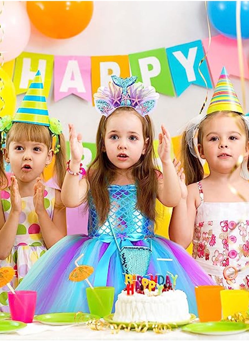 SYOSI - Mermaid Tutu Dress for Girls, Kids Mermaid Costume Outfits with Headband and Bag, Princess Dress Up Sequined Mesh Skirt for Birthday Party, Prom, Gift M, Blue - Image 1
