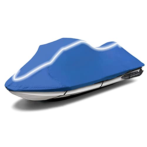 zenicham Upgraded Fade and Crack Resistant Trailerable Blue Jet Ski Cover, Heavy-Duty Waterproof and UV Protection PWC Cover,Jetski Watercraft Cover Fits from 103"-115"(1 or 2 Seater) - Image 1