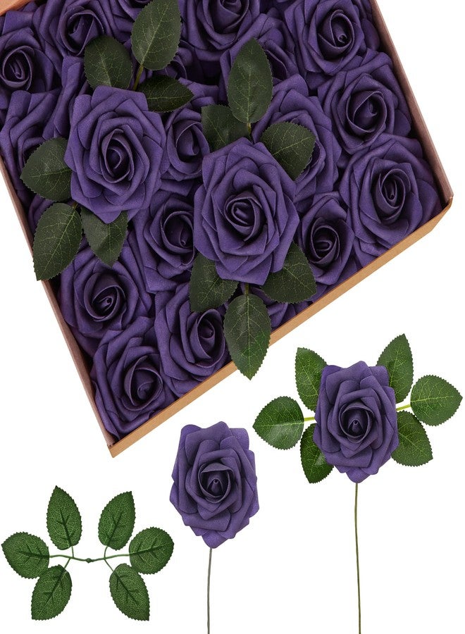 InnoGear Artificial Flowers, 50 Pcs Dusty Purple Foam Fake Roses Bulk with Stems for Decoration DIY Wedding Bouquets Centerpieces Bridal Shower Party Valentines Christmas Tree - Image 1