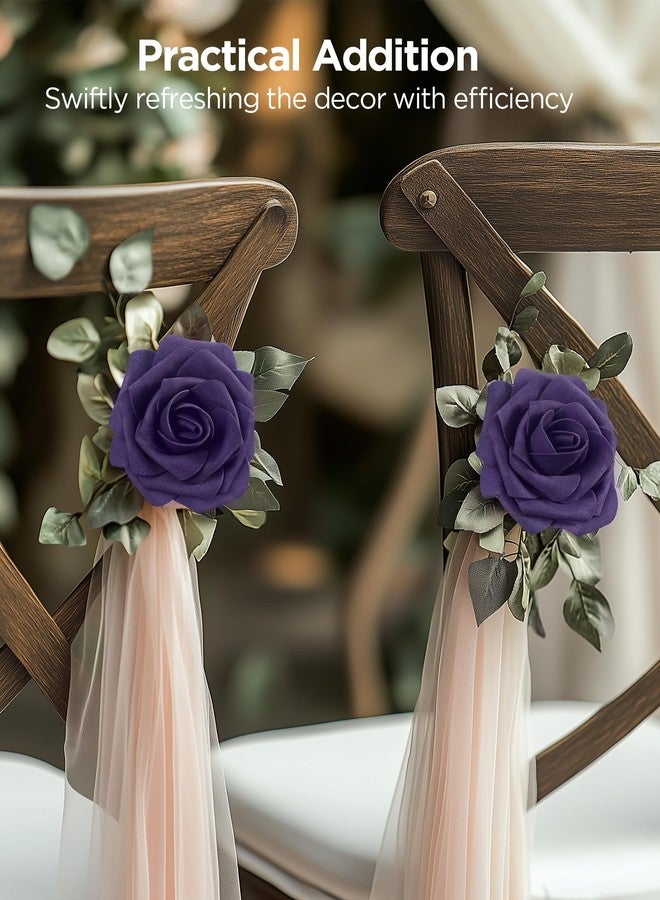 InnoGear Artificial Flowers, 50 Pcs Dusty Purple Foam Fake Roses Bulk with Stems for Decoration DIY Wedding Bouquets Centerpieces Bridal Shower Party Valentines Christmas Tree - Image 3