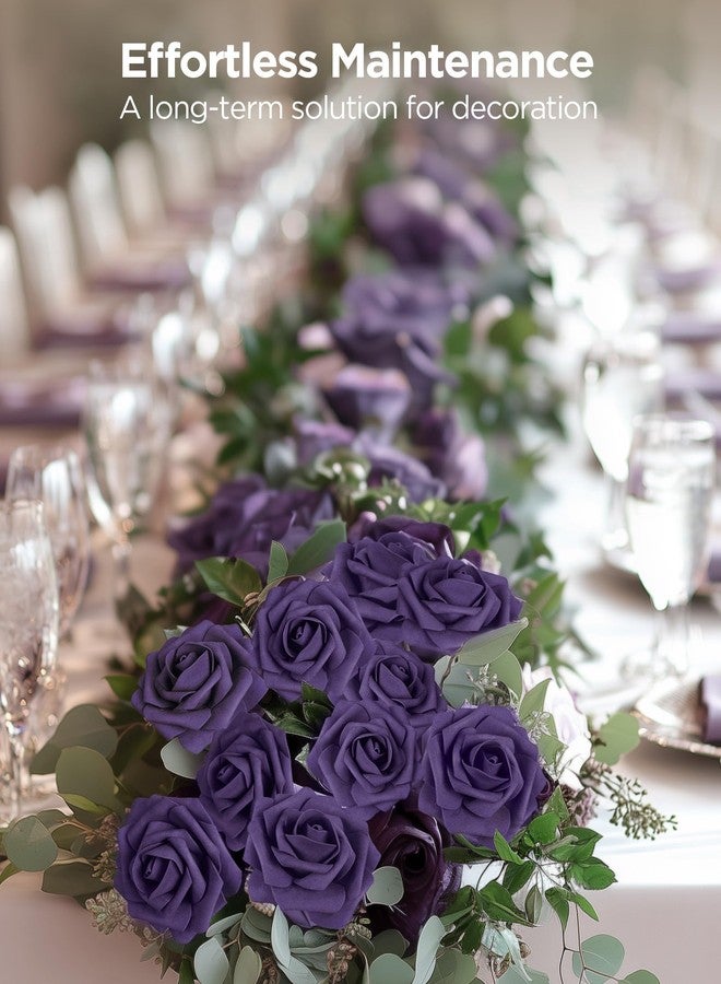 InnoGear Artificial Flowers, 50 Pcs Dusty Purple Foam Fake Roses Bulk with Stems for Decoration DIY Wedding Bouquets Centerpieces Bridal Shower Party Valentines Christmas Tree - Image 5