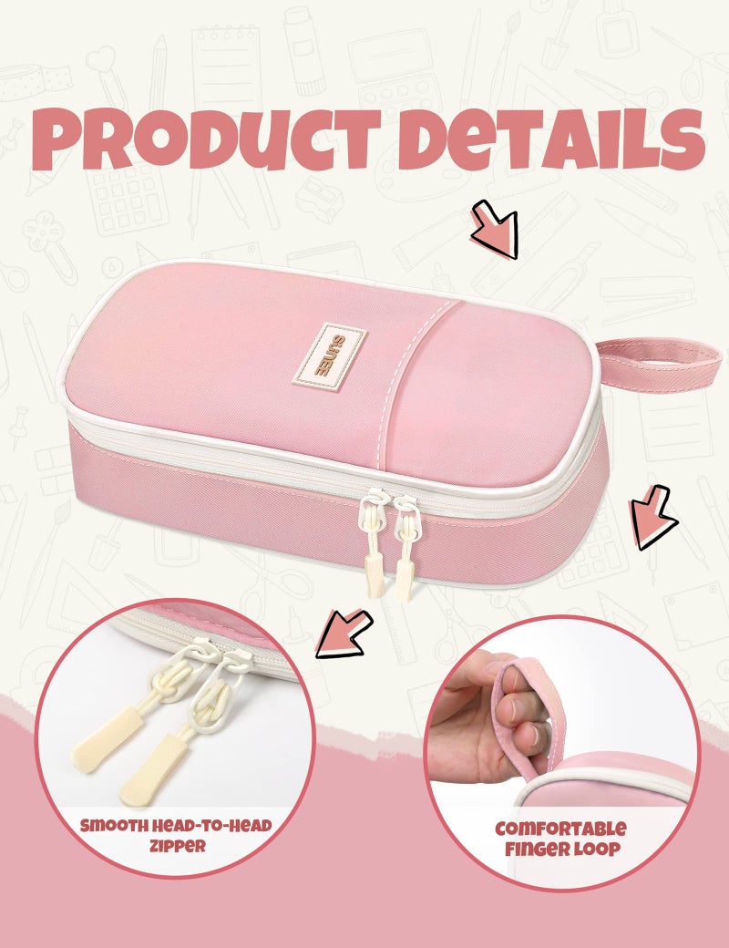 SUNEE Cute Pencil Case, Aesthetic Pen Pouch, Colored Large Pencil Bag with Zipper, Kawaii Stationery Storage and Organizer, Pink School Supplies for Teen and Adult Girls - Image 3