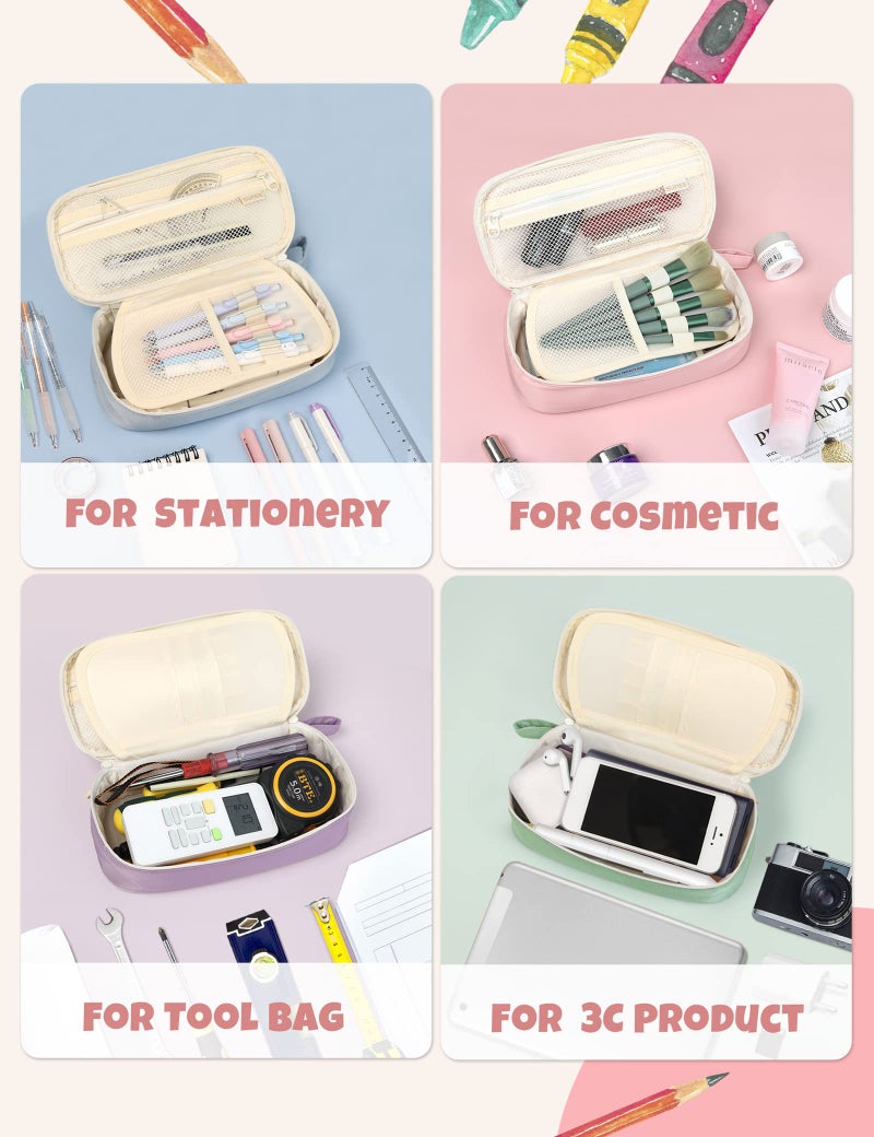 SUNEE Cute Pencil Case, Aesthetic Pen Pouch, Colored Large Pencil Bag with Zipper, Kawaii Stationery Storage and Organizer, Pink School Supplies for Teen and Adult Girls - Image 5