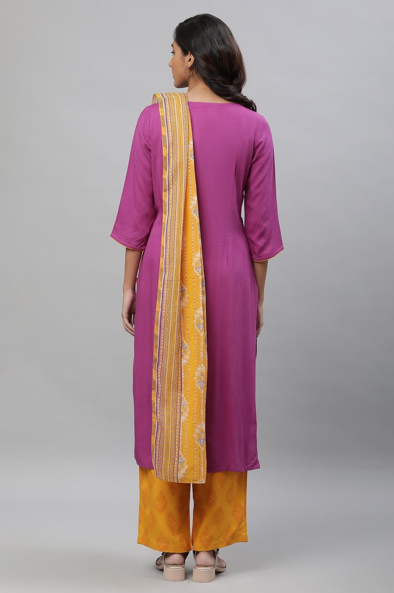 Aurelia Embroidered Purple Polka Dot Kurta Dupatta Bottomwear - Image 4