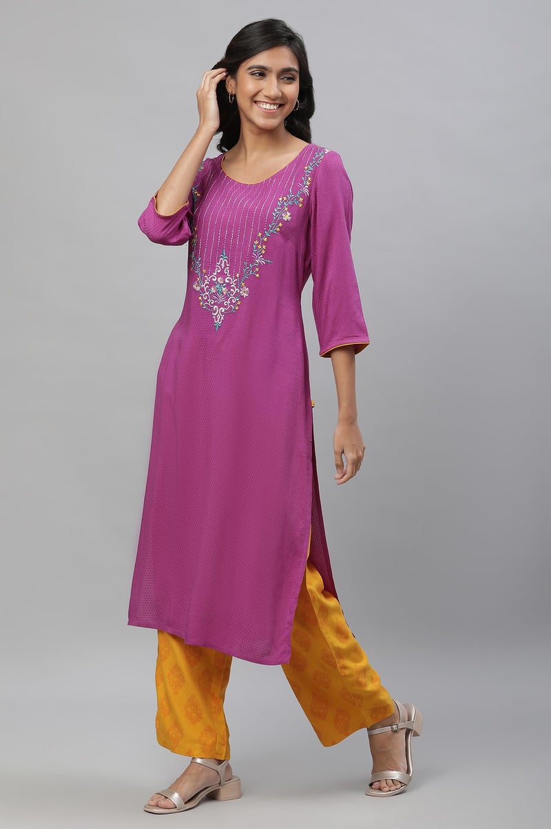 Aurelia Embroidered Purple Polka Dot Kurta Dupatta Bottomwear - Image 3
