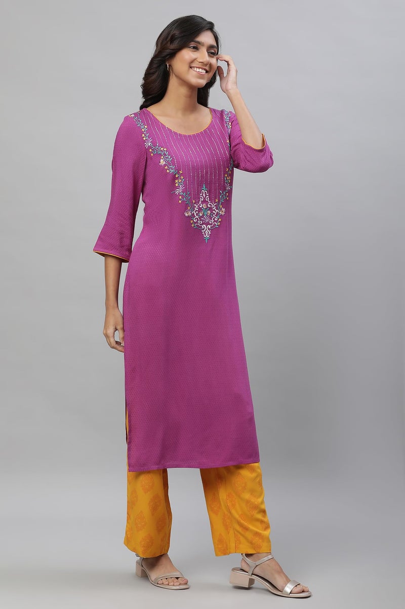Aurelia Embroidered Purple Polka Dot Kurta Dupatta Bottomwear - Image 5