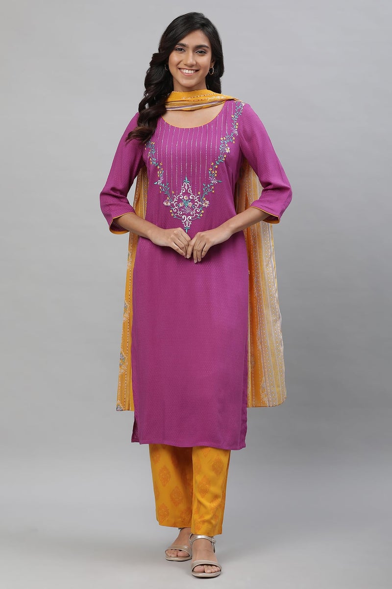 Aurelia Embroidered Purple Polka Dot Kurta Dupatta Bottomwear - Image 2