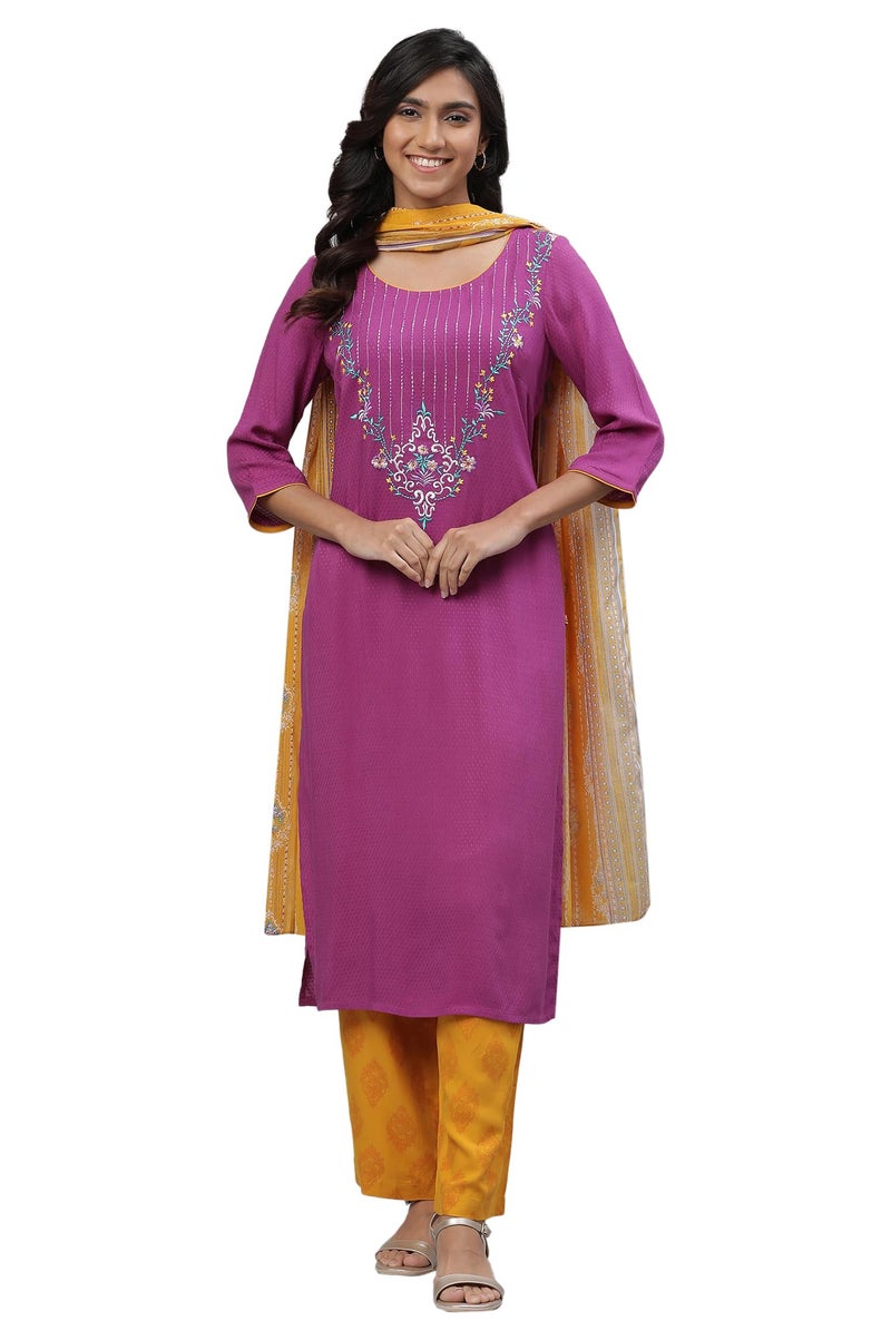 Aurelia Embroidered Purple Polka Dot Kurta Dupatta Bottomwear - Image 1